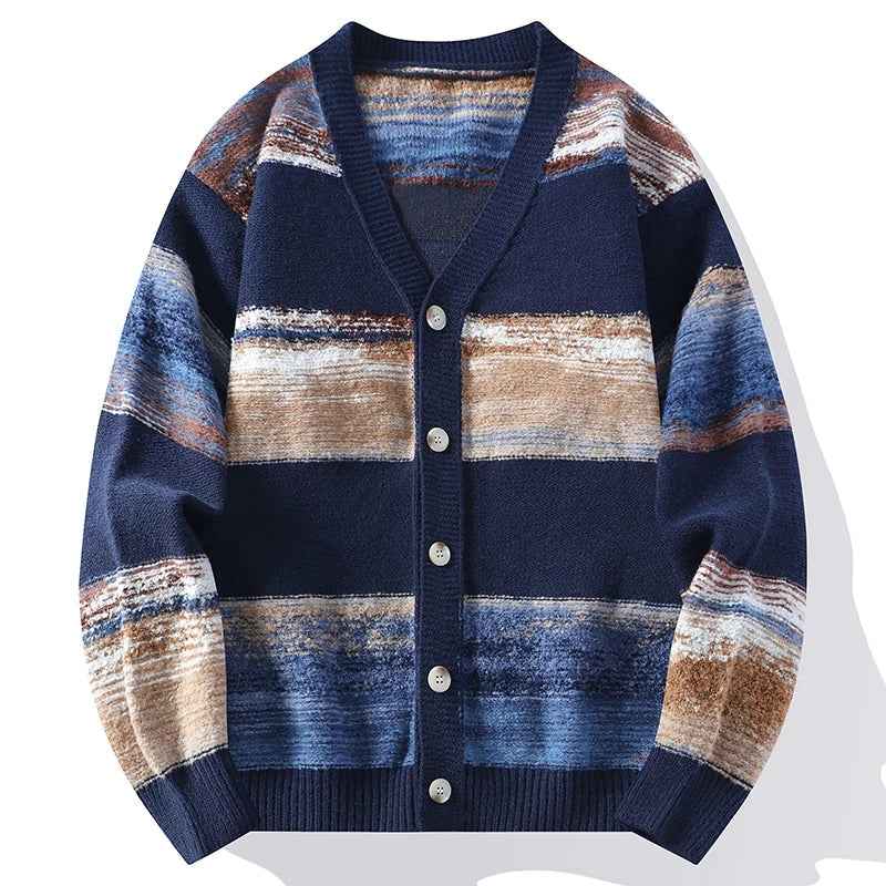 Men's Striped Cardigan - Cozy Knit Sweater