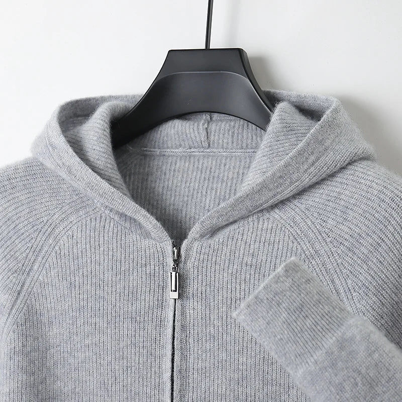 Wool Zip Hoodie Cardigan Men ‒ Thick Knit Autumn/Winter Zip Jacket