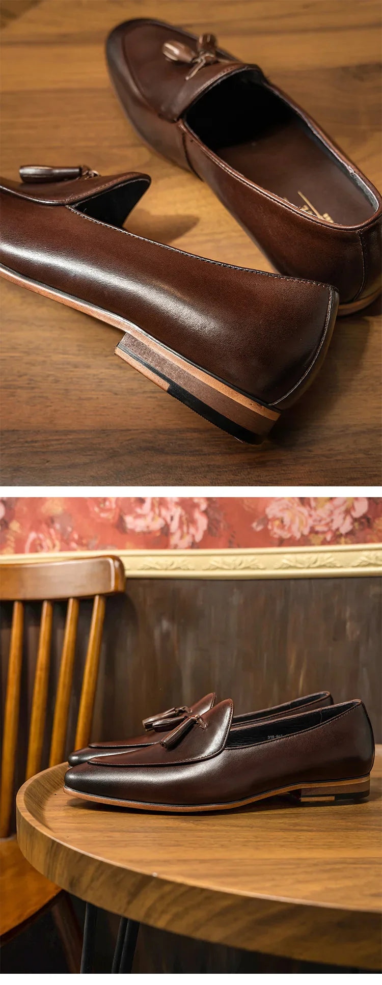 Brown patchwork tassel loafer