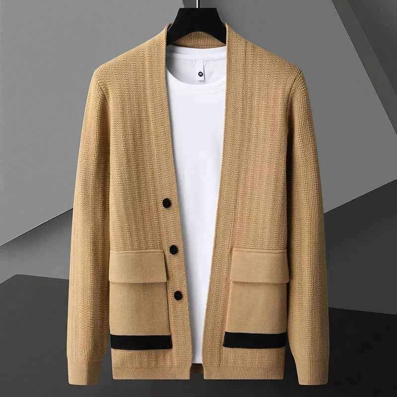 Men's Relaxed Fit Cardigan with Button Front and Flap Pockets