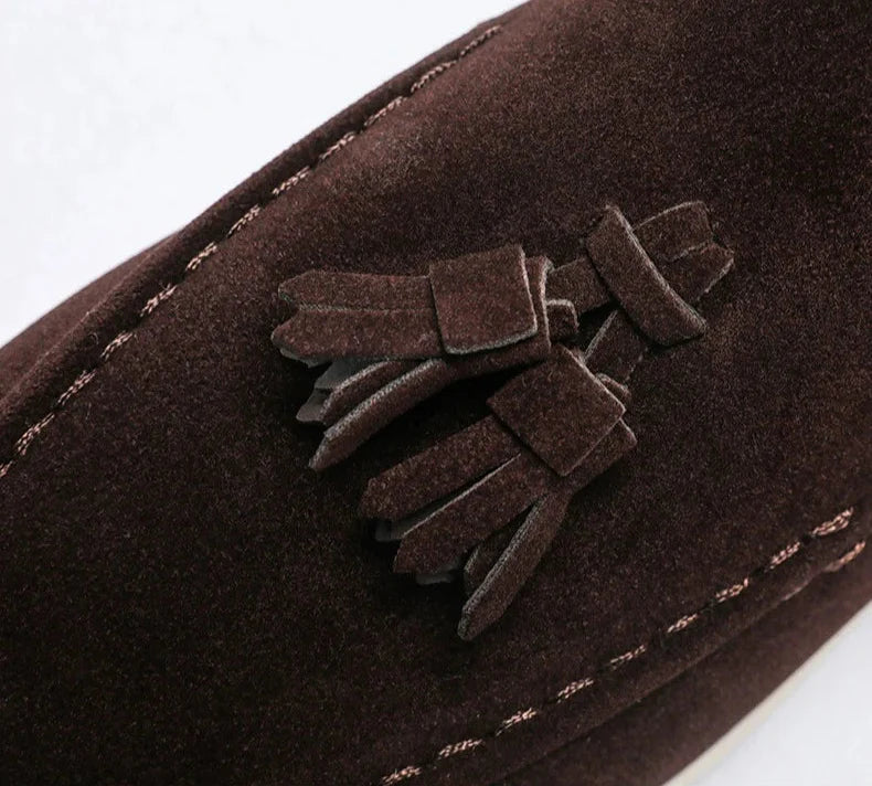 Tasseled suede driving moccasin loafer