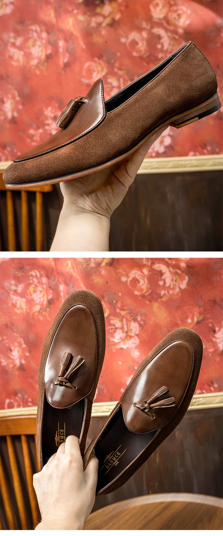 Brown patchwork tassel loafer