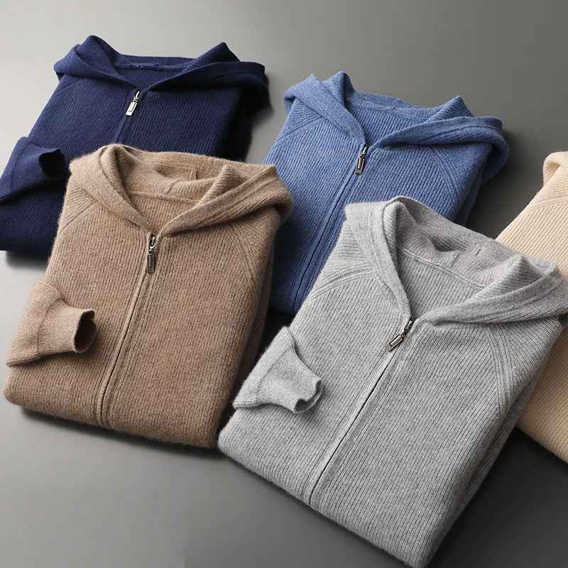 Wool Zip Hoodie Cardigan Men ‒ Thick Knit Autumn/Winter Zip Jacket