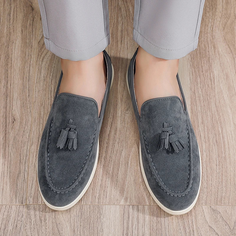 Tasseled suede driving moccasin loafer