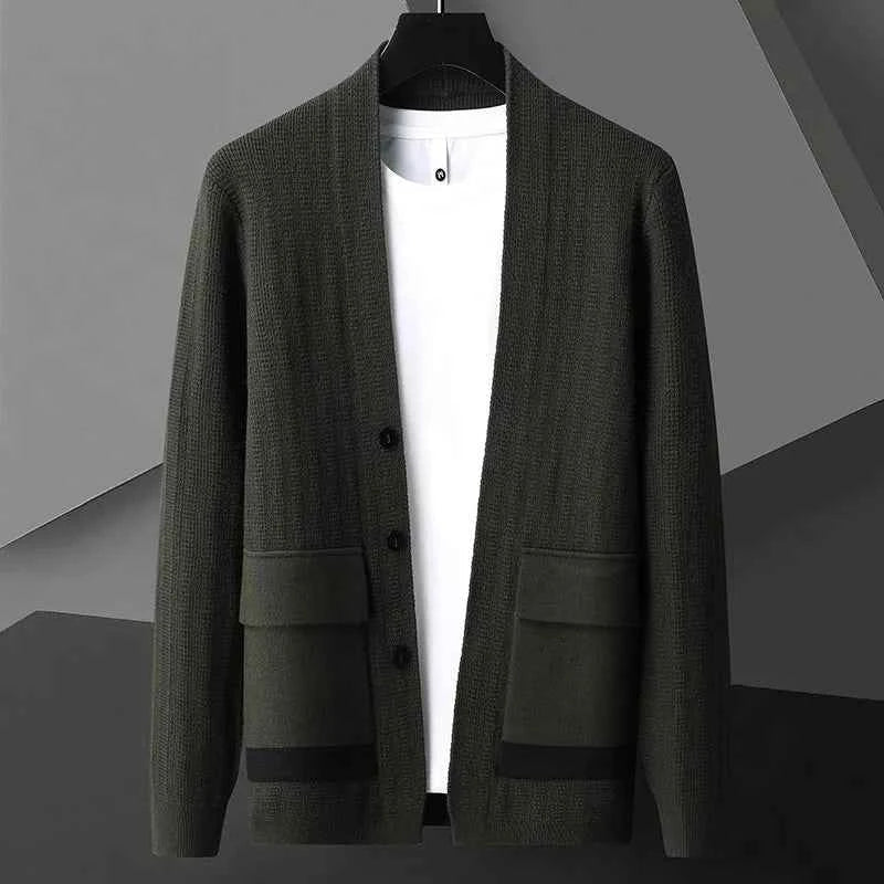 Men's Relaxed Fit Cardigan with Button Front and Flap Pockets
