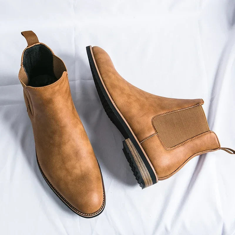 Leather high-top chelsea boots