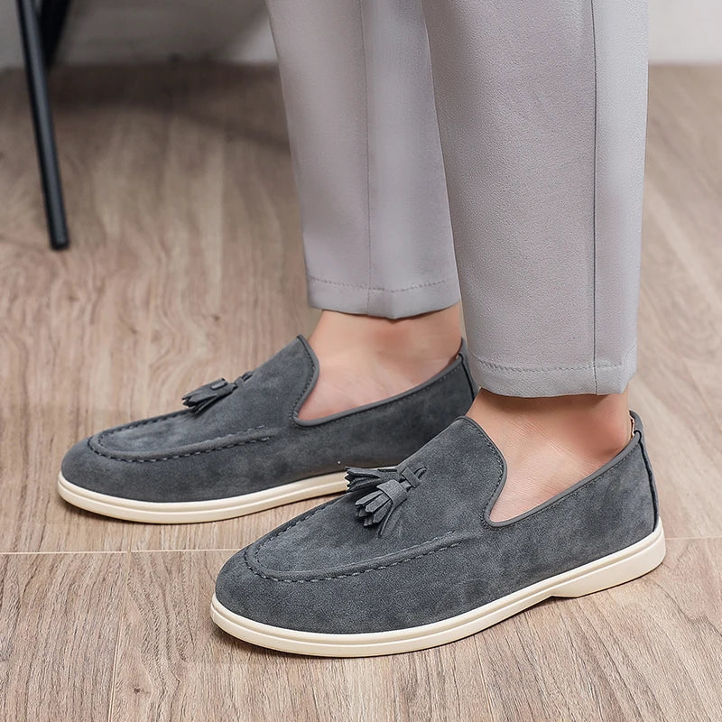 Tasseled suede driving moccasin loafer