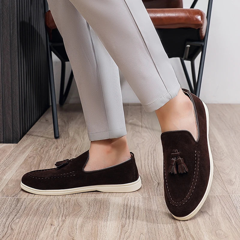 Tasseled suede driving moccasin loafer