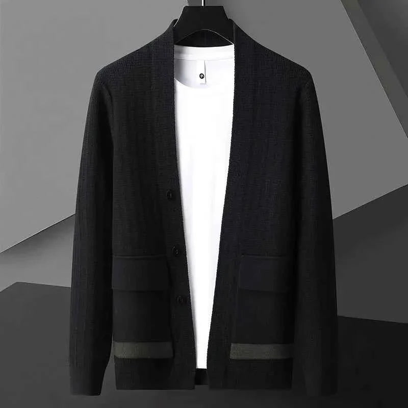 Men's Relaxed Fit Cardigan with Button Front and Flap Pockets