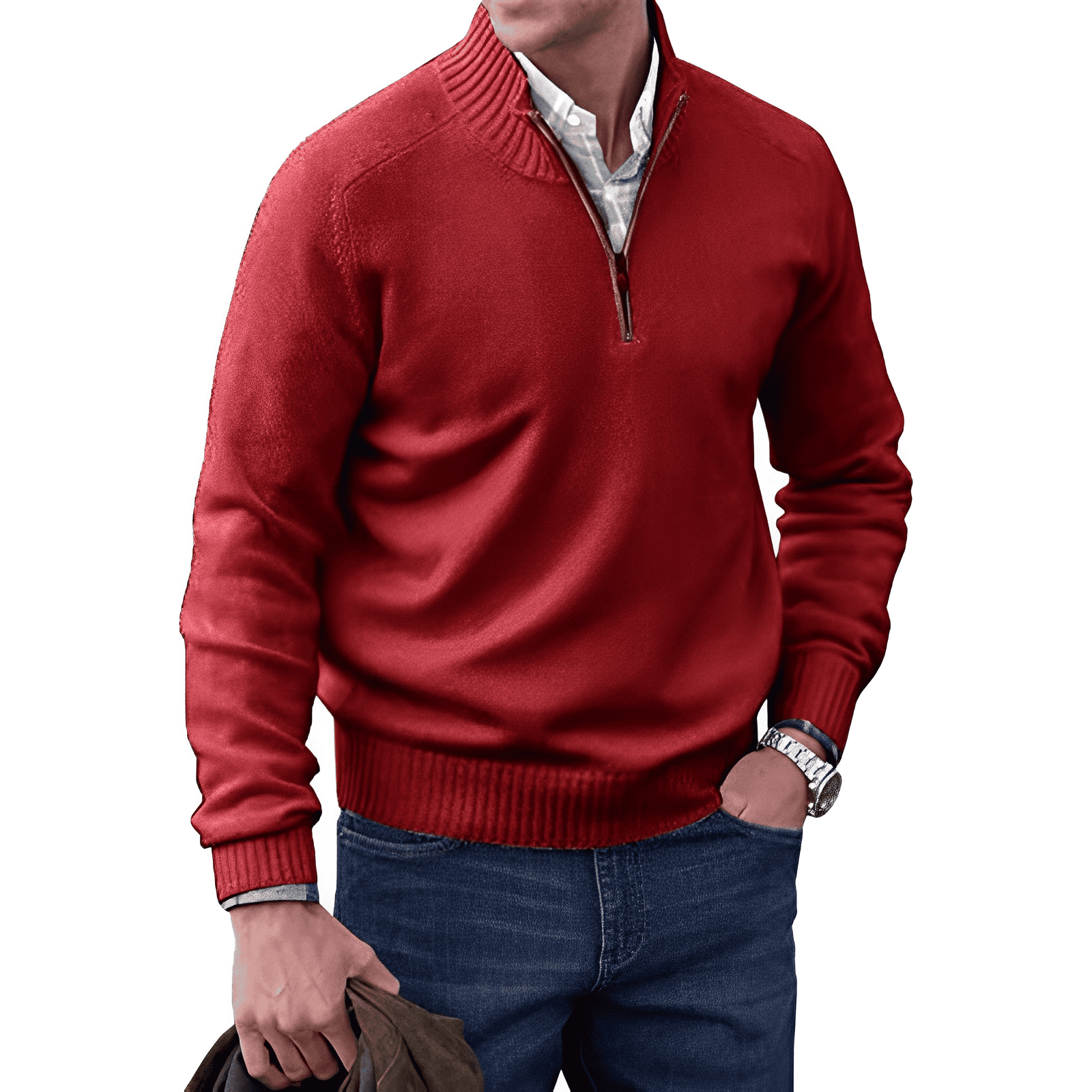 Men's Quarter Zip Sweater – Regular Fit – Ribbed Collar – Casual Comfort