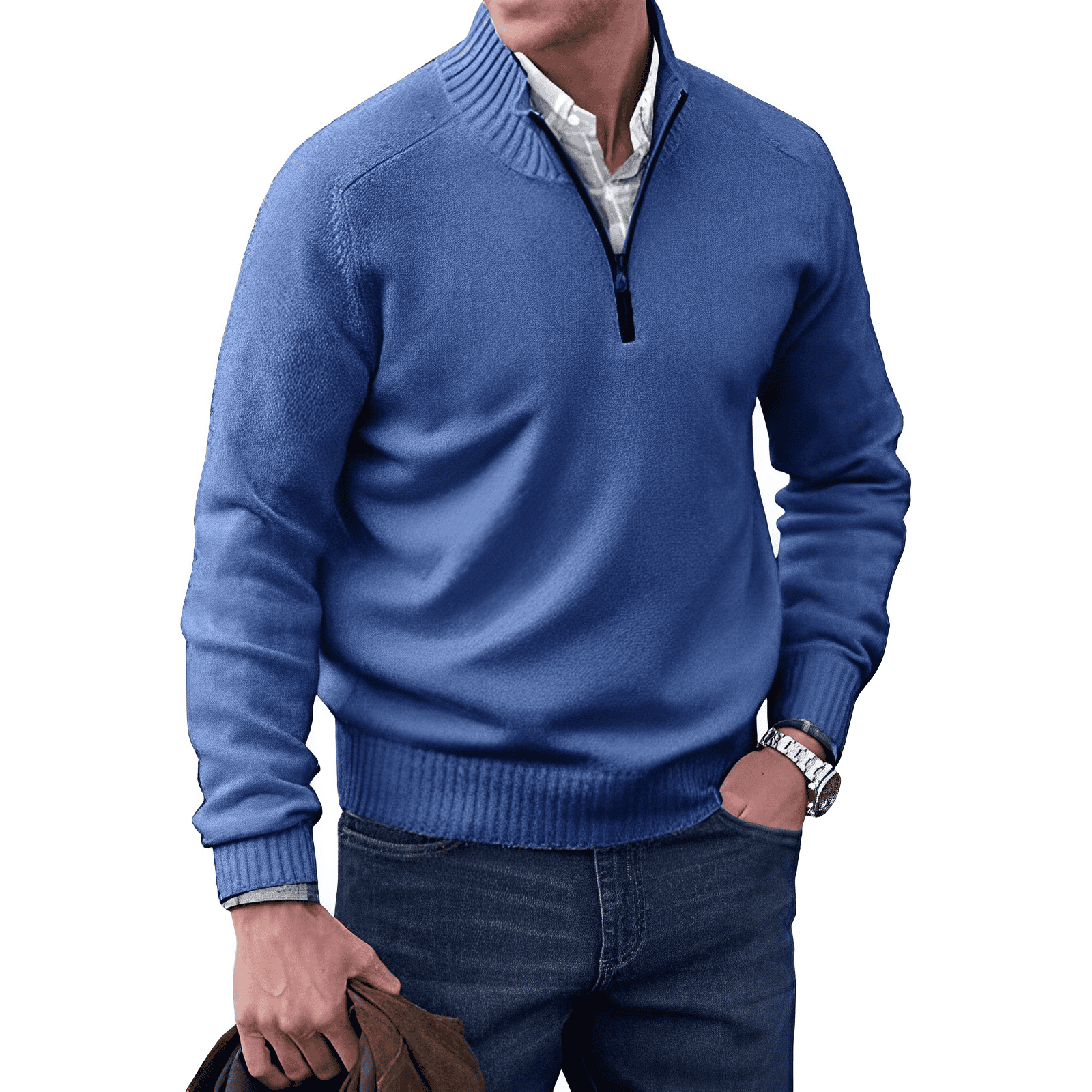 Men's Quarter Zip Sweater – Regular Fit – Ribbed Collar – Casual Comfort