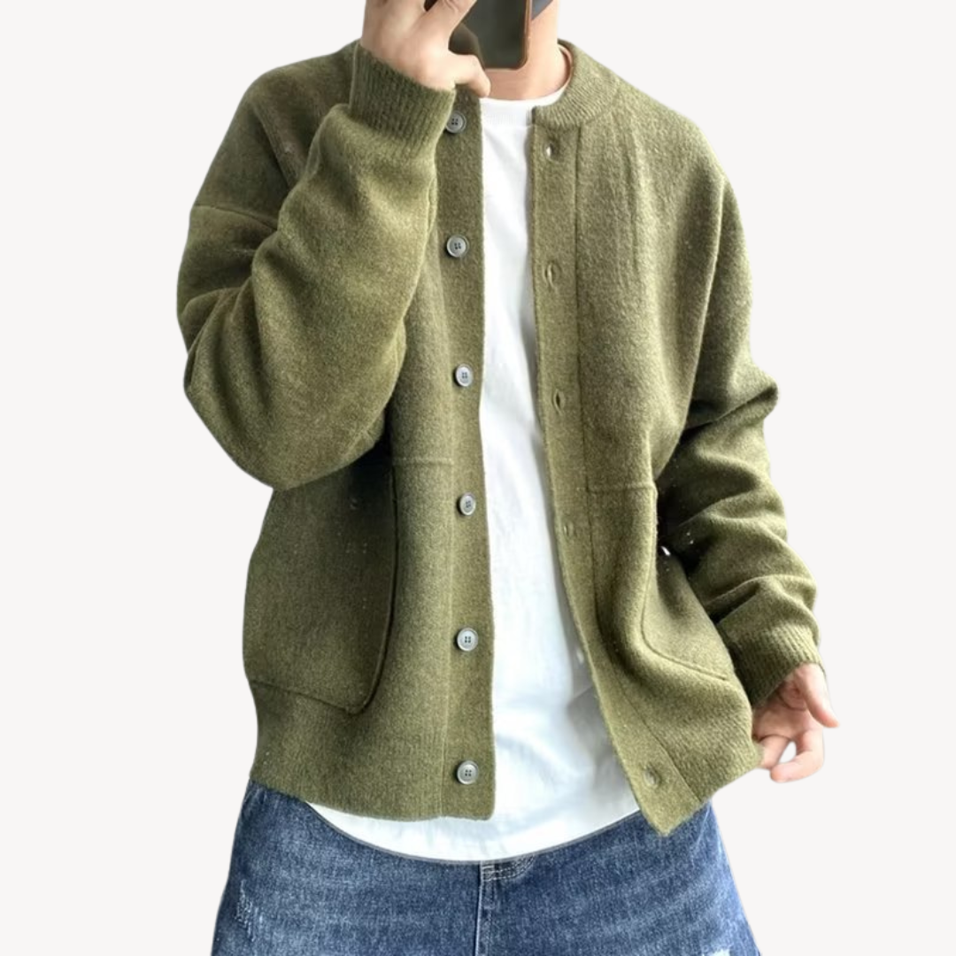 Men's Soft Knit Cardigan – Relaxed Fit, Button Closure, Ribbed Edges, Pockets