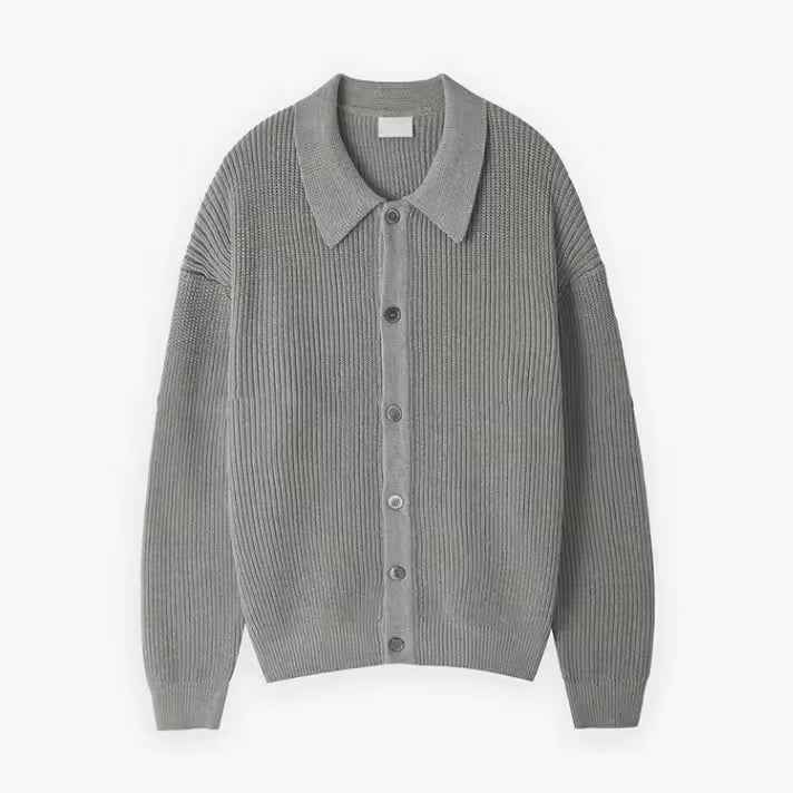 Men's Oversized Wool-Blend Cardigan with Buttons and Ribbed Design