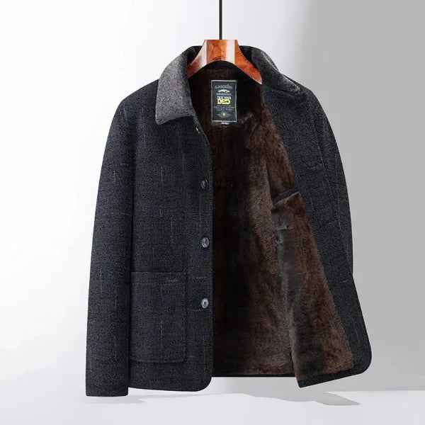 Men's Wool Midlength Coat – Classic Fit with Button Closure and Warm Lining