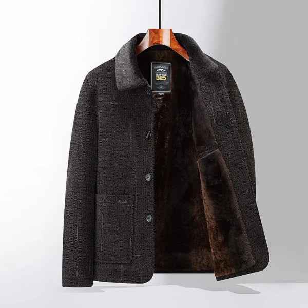 Men's Wool Midlength Coat – Classic Fit with Button Closure and Warm Lining