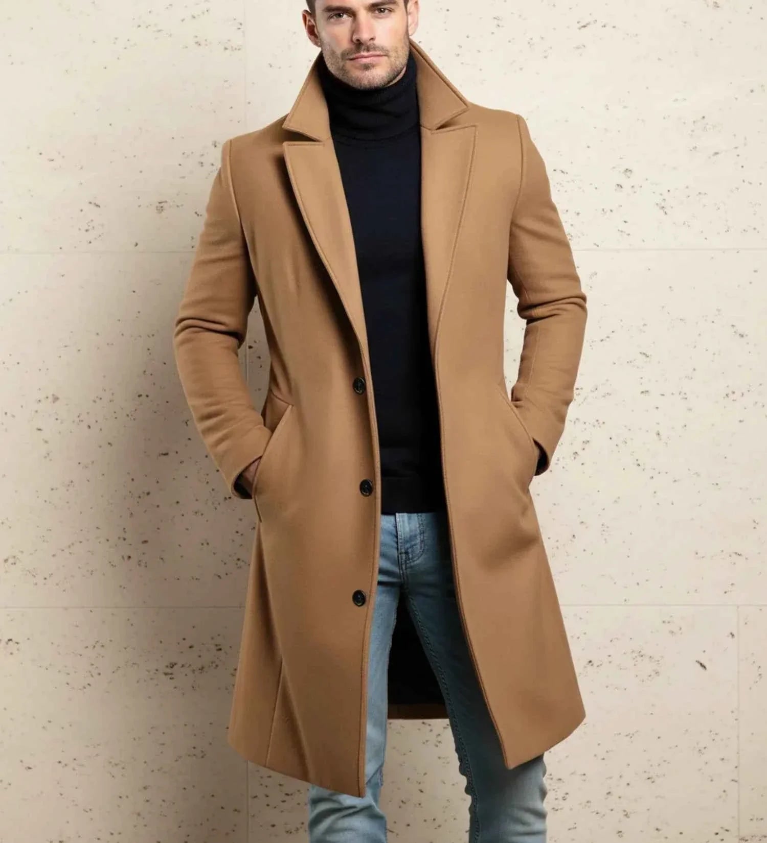 Men's Notch Lapel Long Single-Breasted Overcoat