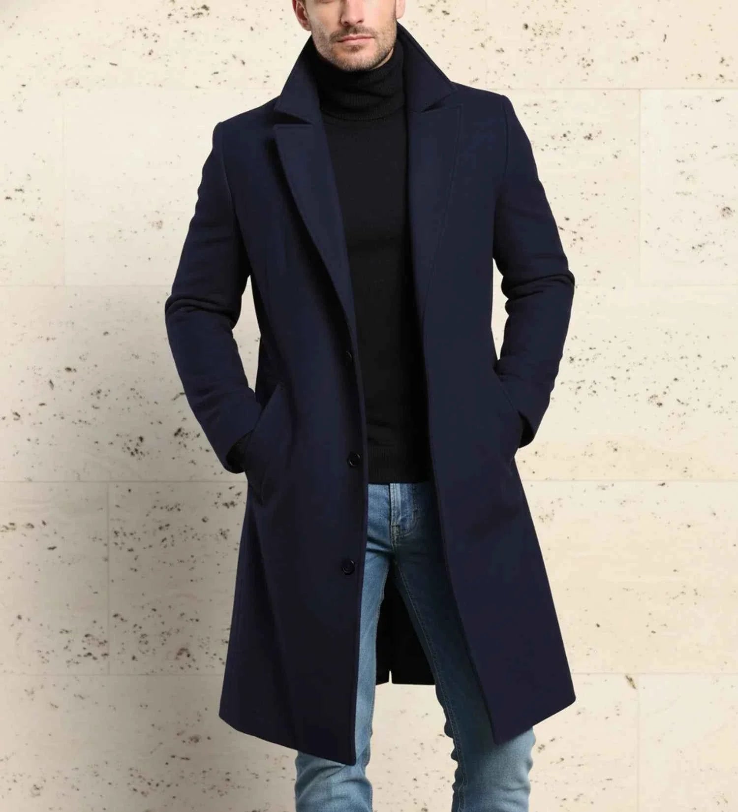 Men's Notch Lapel Long Single-Breasted Overcoat
