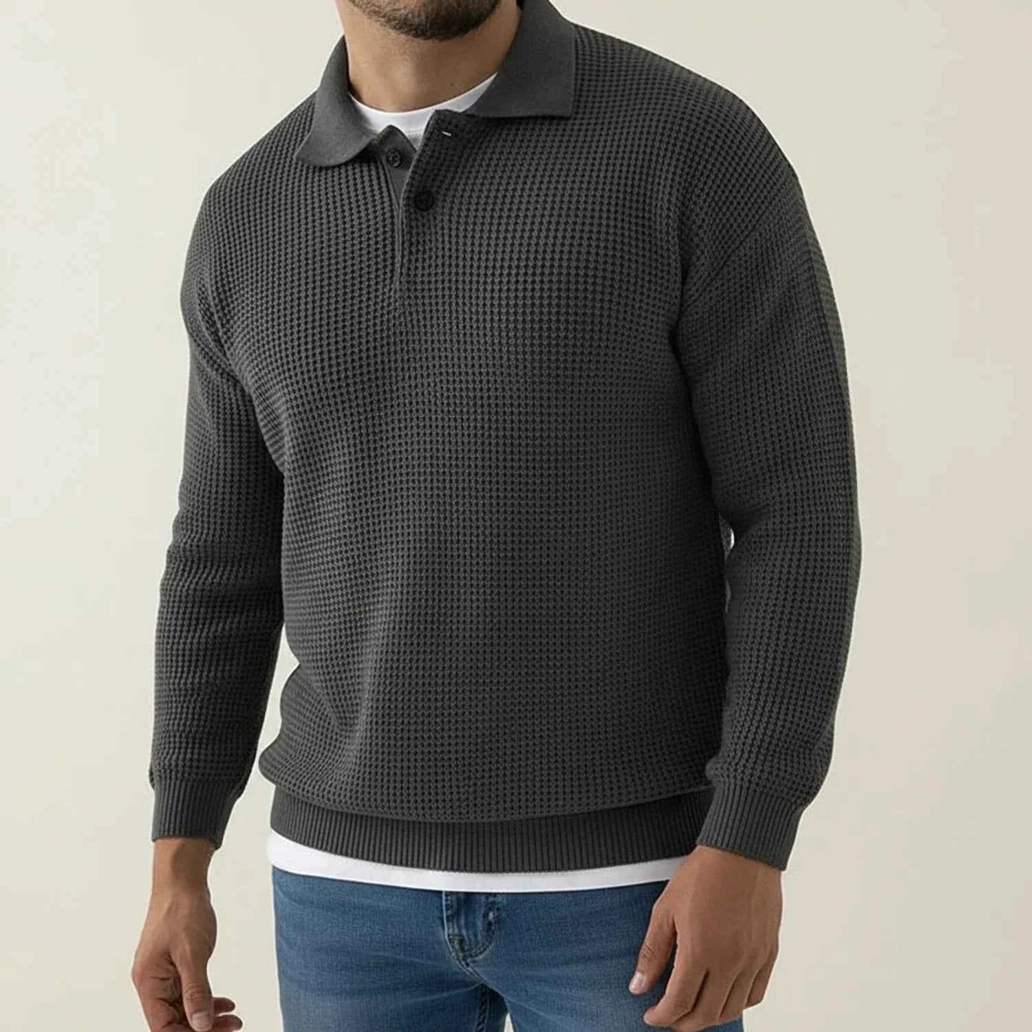 Men's Long-Sleeve Knit Polo Sweater