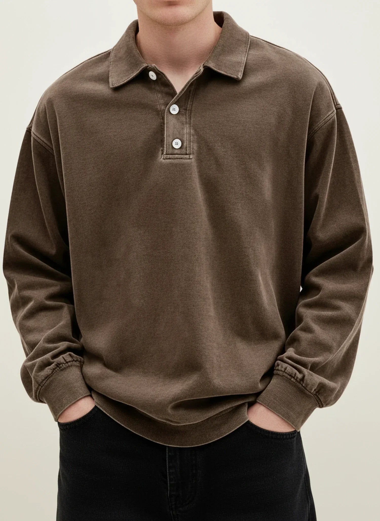 Men's Vintage Style Long Sleeve Polo Shirt