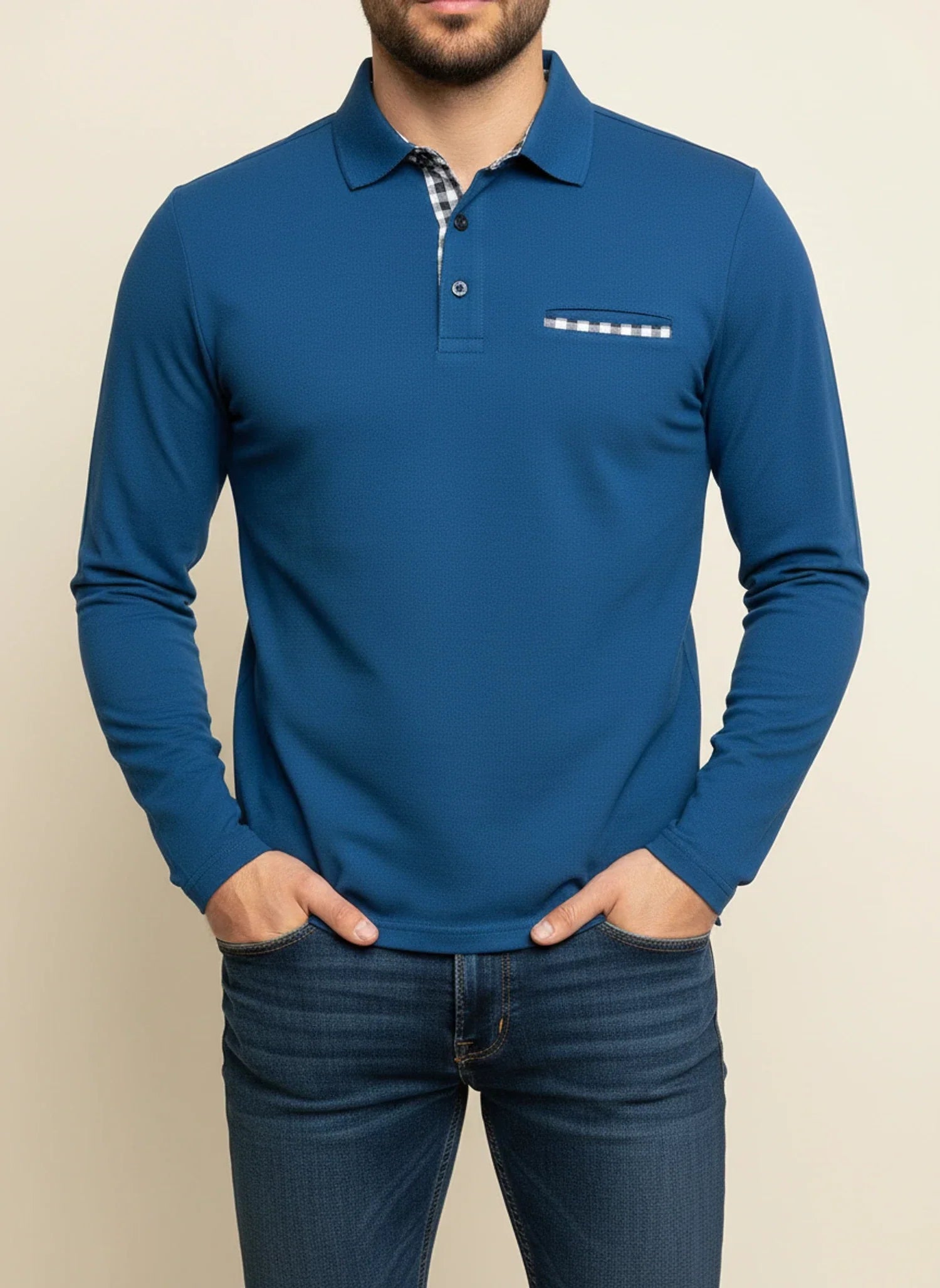 Men's Long-Sleeve Casual Polo Shirt