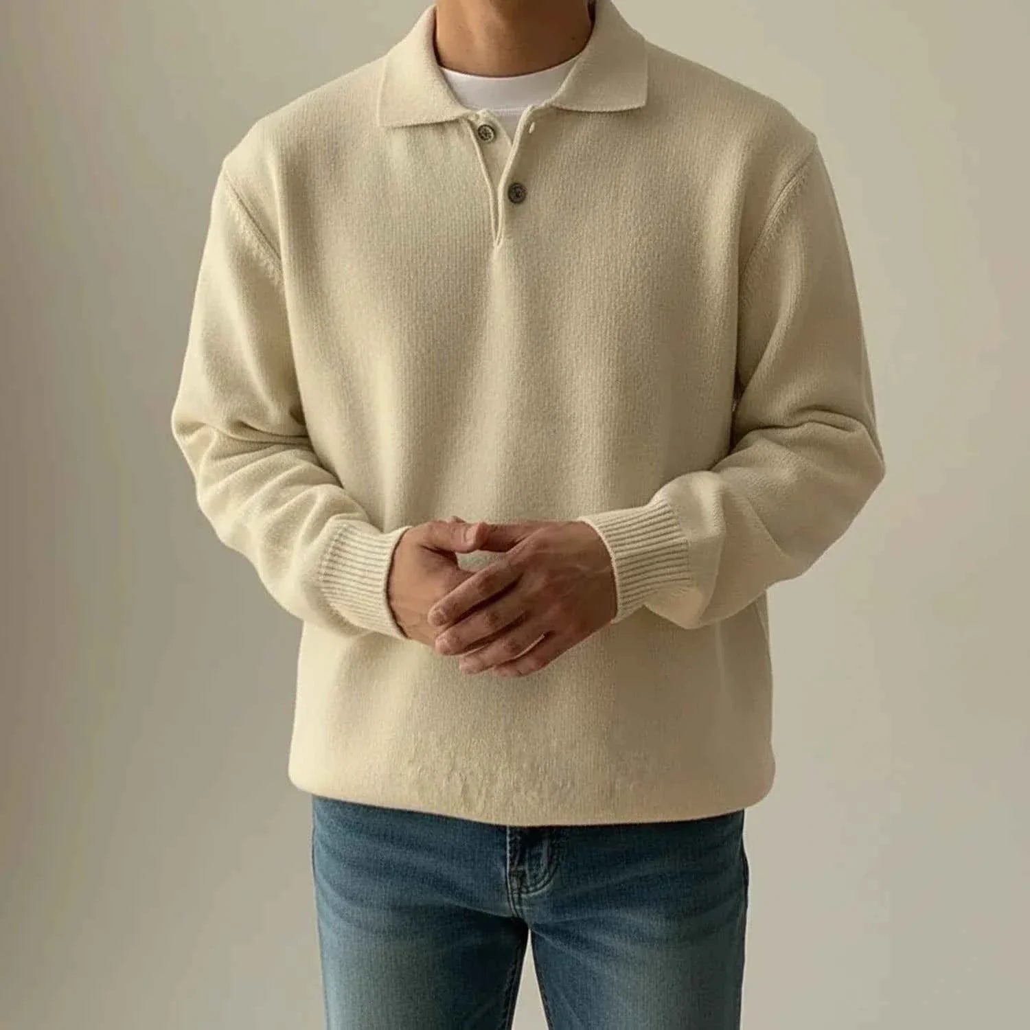 Men's Ribbed Knit Polo Sweater