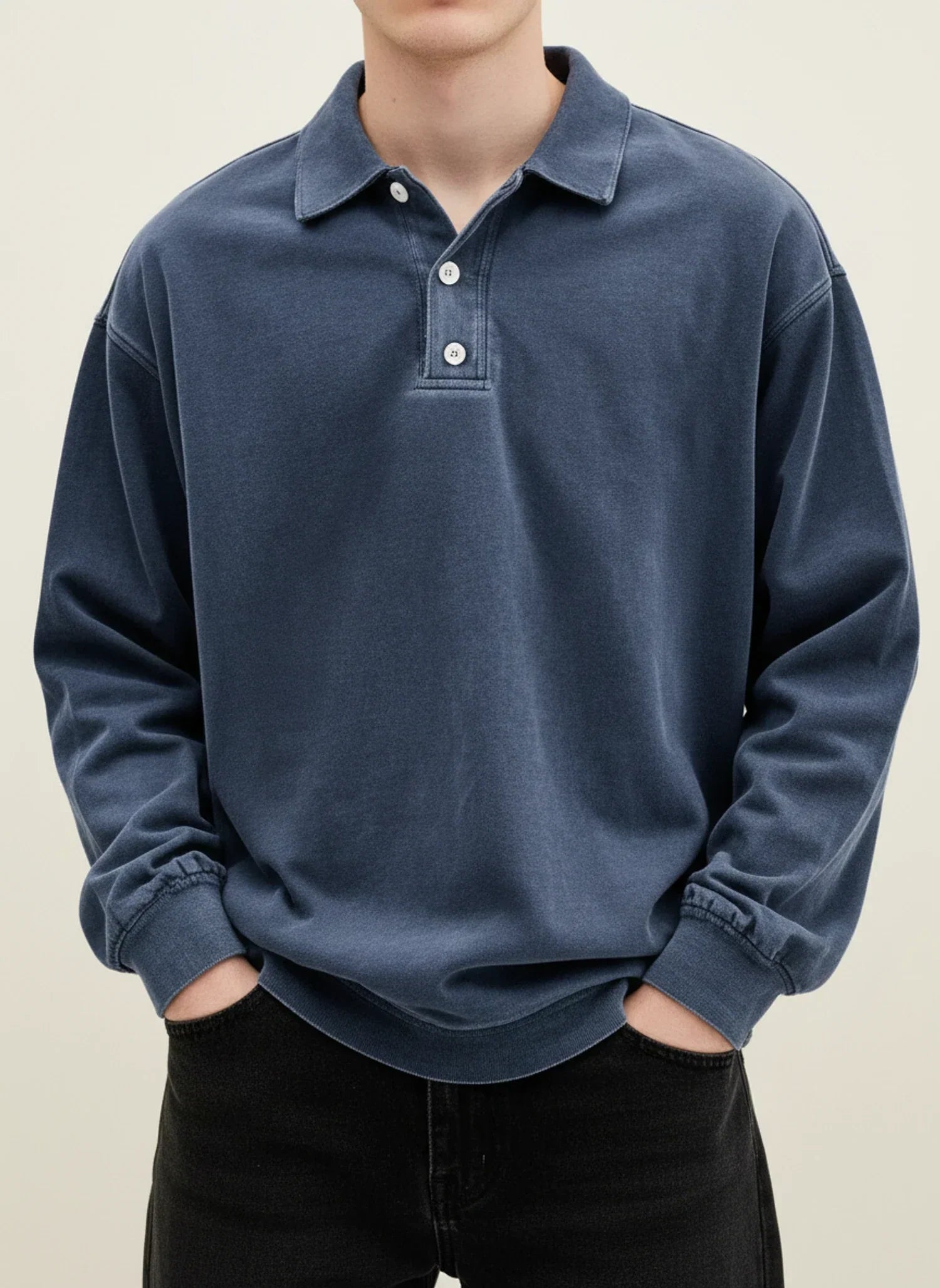 Men's Vintage Style Long Sleeve Polo Shirt