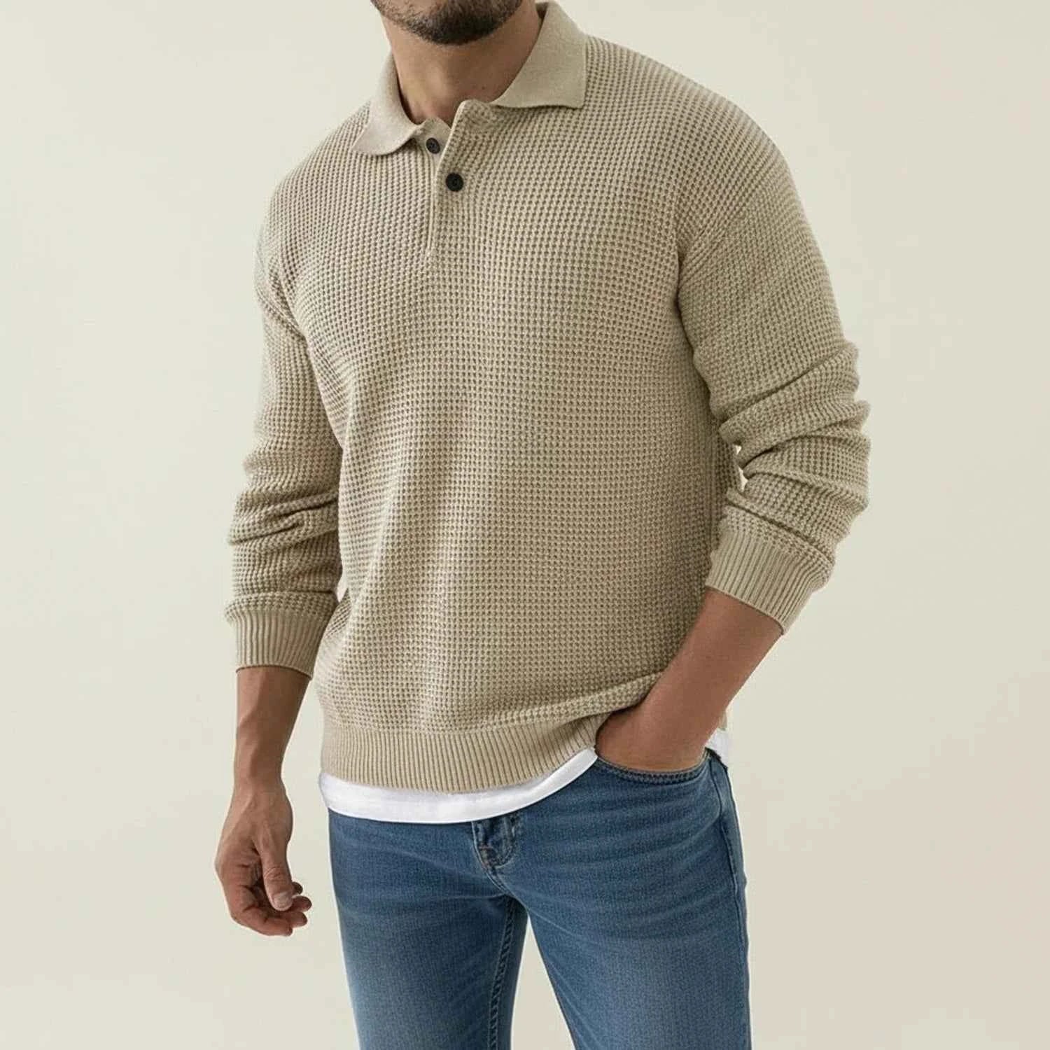Men's Long-Sleeve Knit Polo Sweater