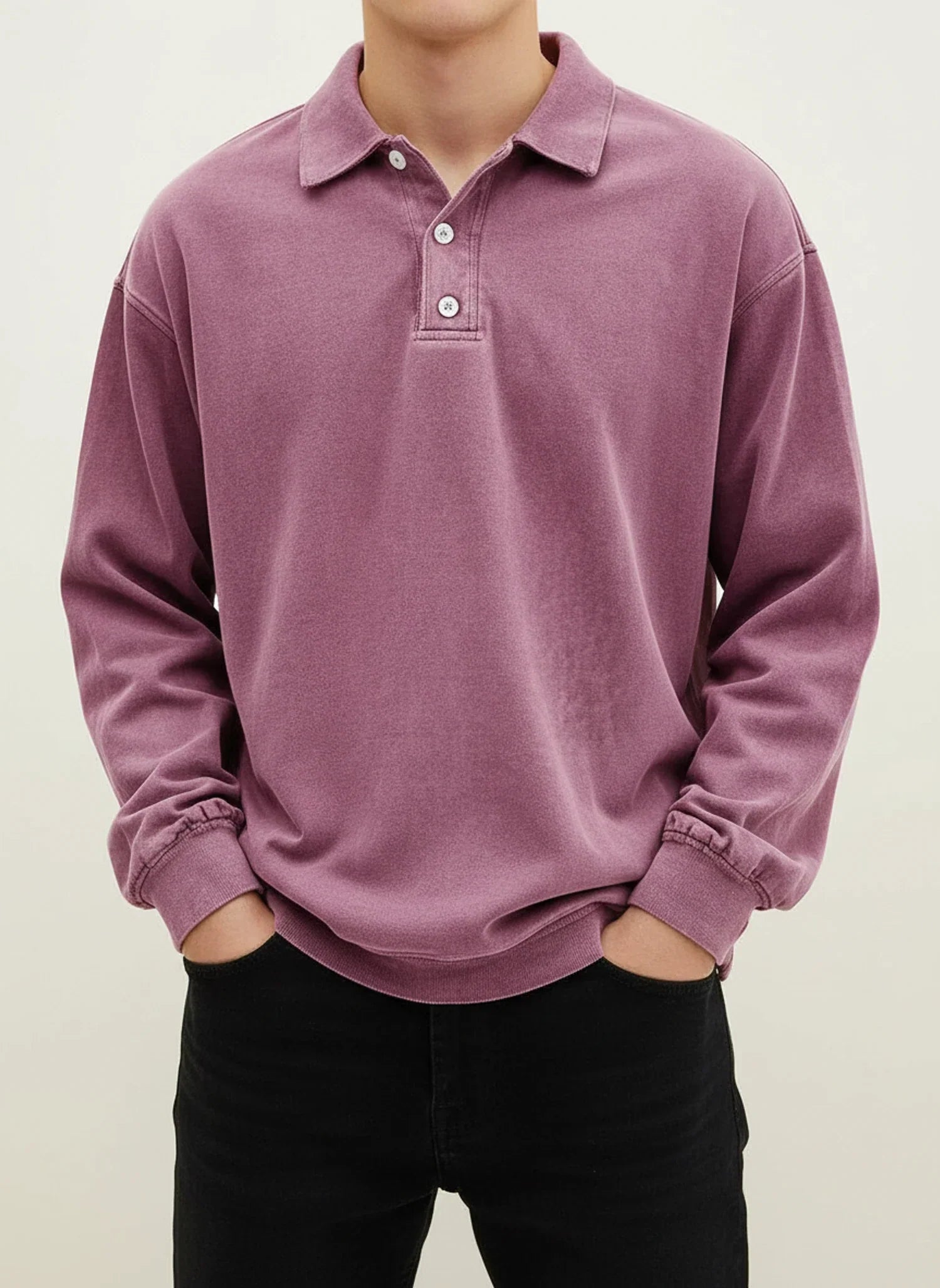 Men's Vintage Style Long Sleeve Polo Shirt