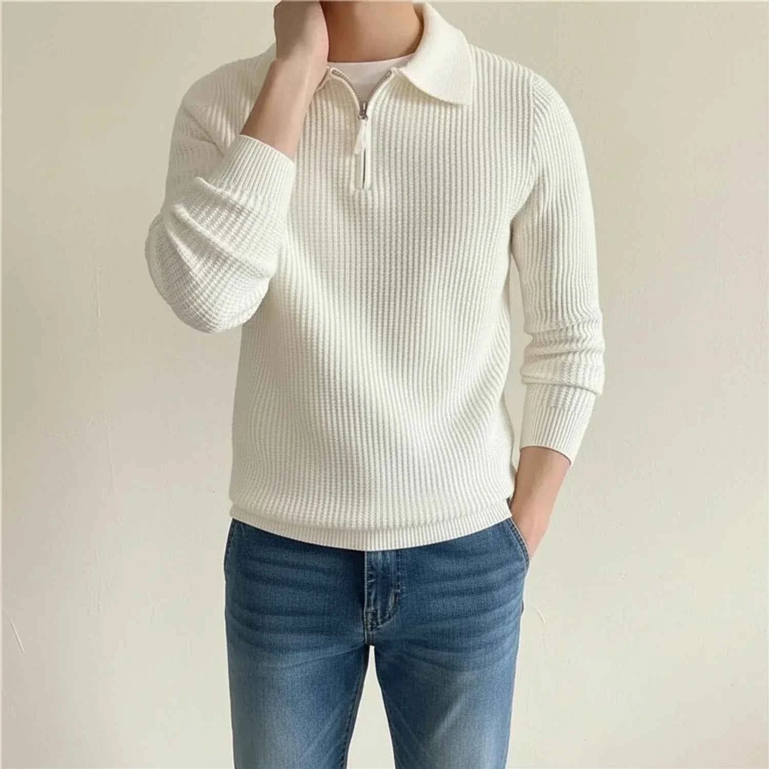 Men's Long-Sleeve Quarter Zip Polo Sweater