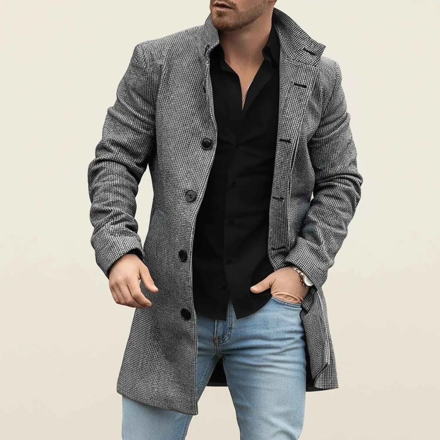 Men's Stylish Notched Lapel Overcoat