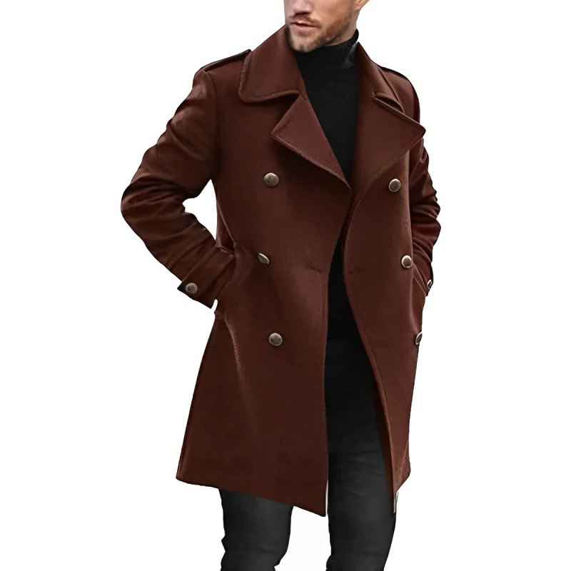 Men's Mid-Length Tailored Coat – Double-Breasted – Premium Fabric