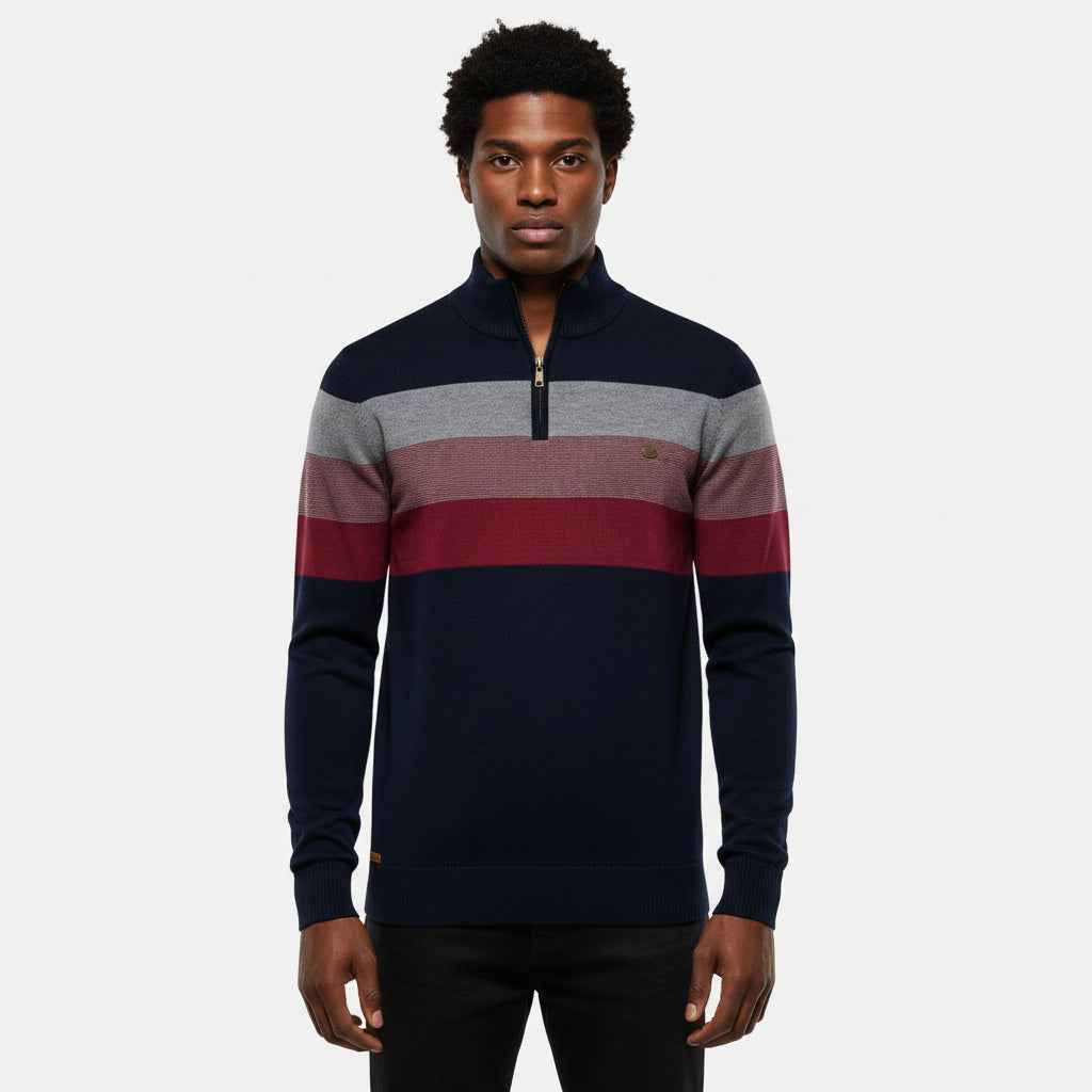 Men's Quarter-Zip Striped Sweater